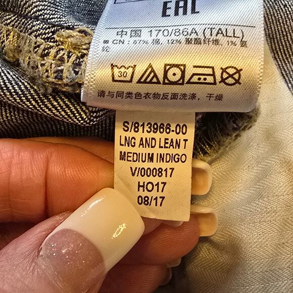 Gap 1969 Jeans Womens 33 Tall Blue Long & Lean Straight Leg Mid-Rise Raw Hem - Picture 6 of 12